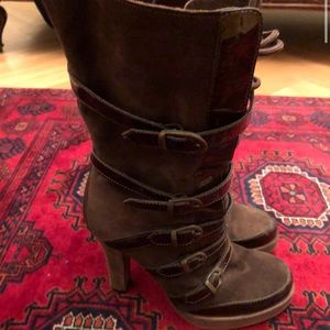 brown suede and patent boots